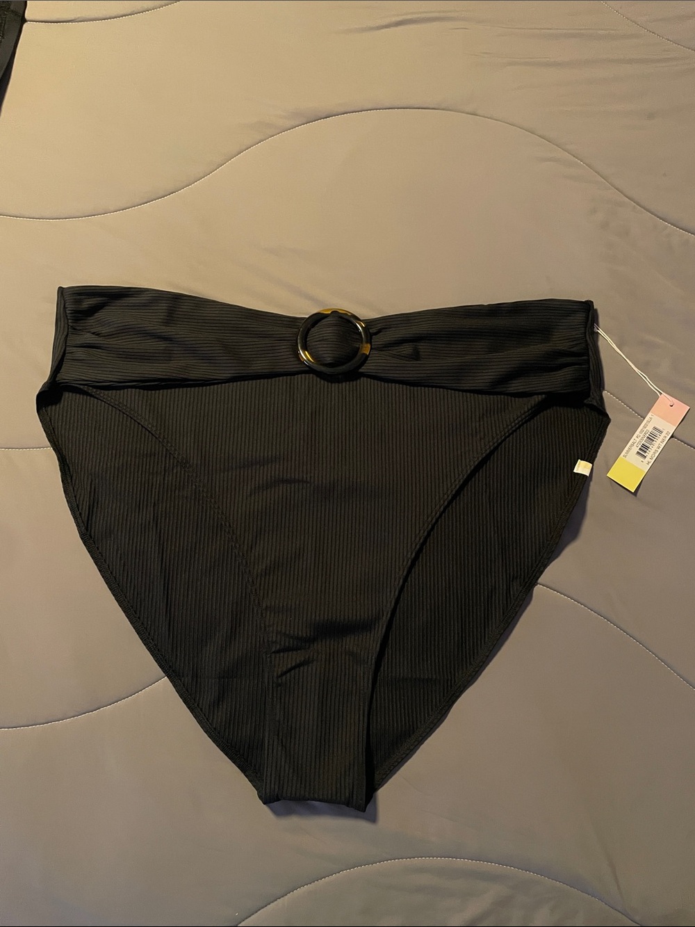 summersalt Black Ribbed Bikini Bottom with Tortoise Accent